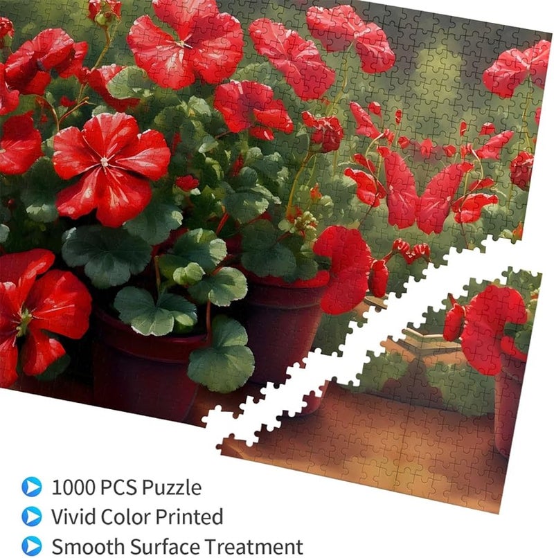 لغز بازل فايا الأحمر من نبات الجيرانيوم 1000 قطعة للكبار، هدية ديكور للمنزل مقاس 29.5 × 19.7 بوصة - Image 2